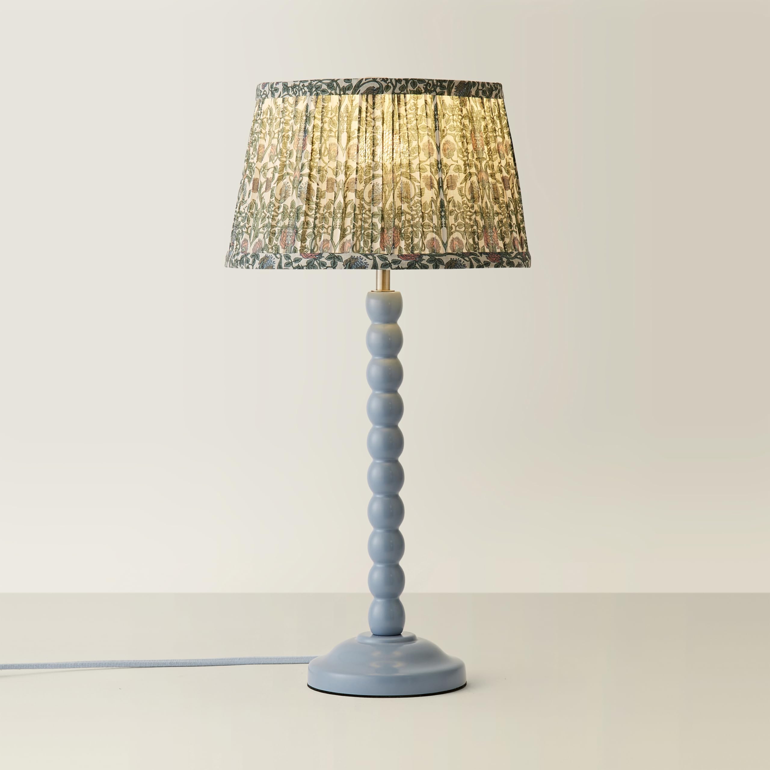 ValueLights | Bobbin Pastel Blue Table Lamp with Floral Pleated Shade | Table Lamps & Home Improvements Essential