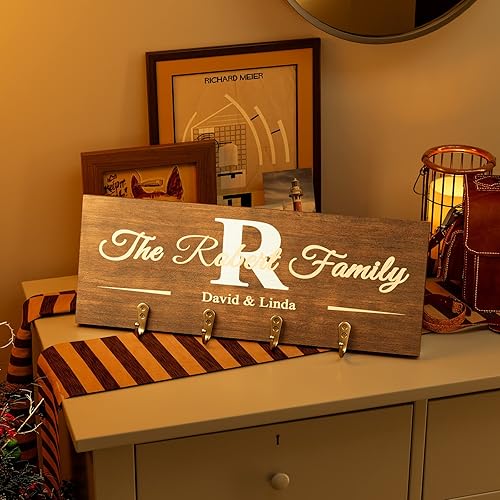 Miniatura 6 de Ganchos de madera personalizados para decoración de pared, regalos de inauguración de la casa para el nuevo hogar, letrero de nombre de familia