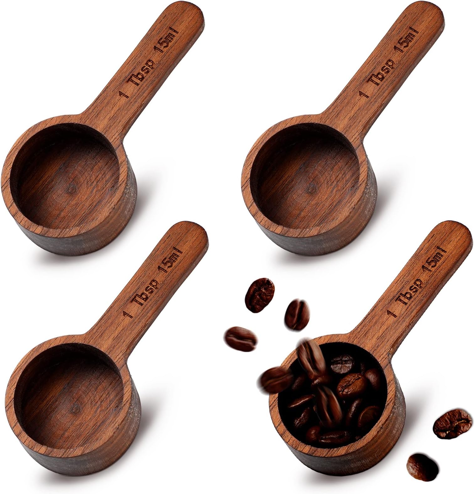 4 Pieces Coffee Scoop Wooden Coffee Spoon in Beech, Wood Coffee Measure Scoop Wooden