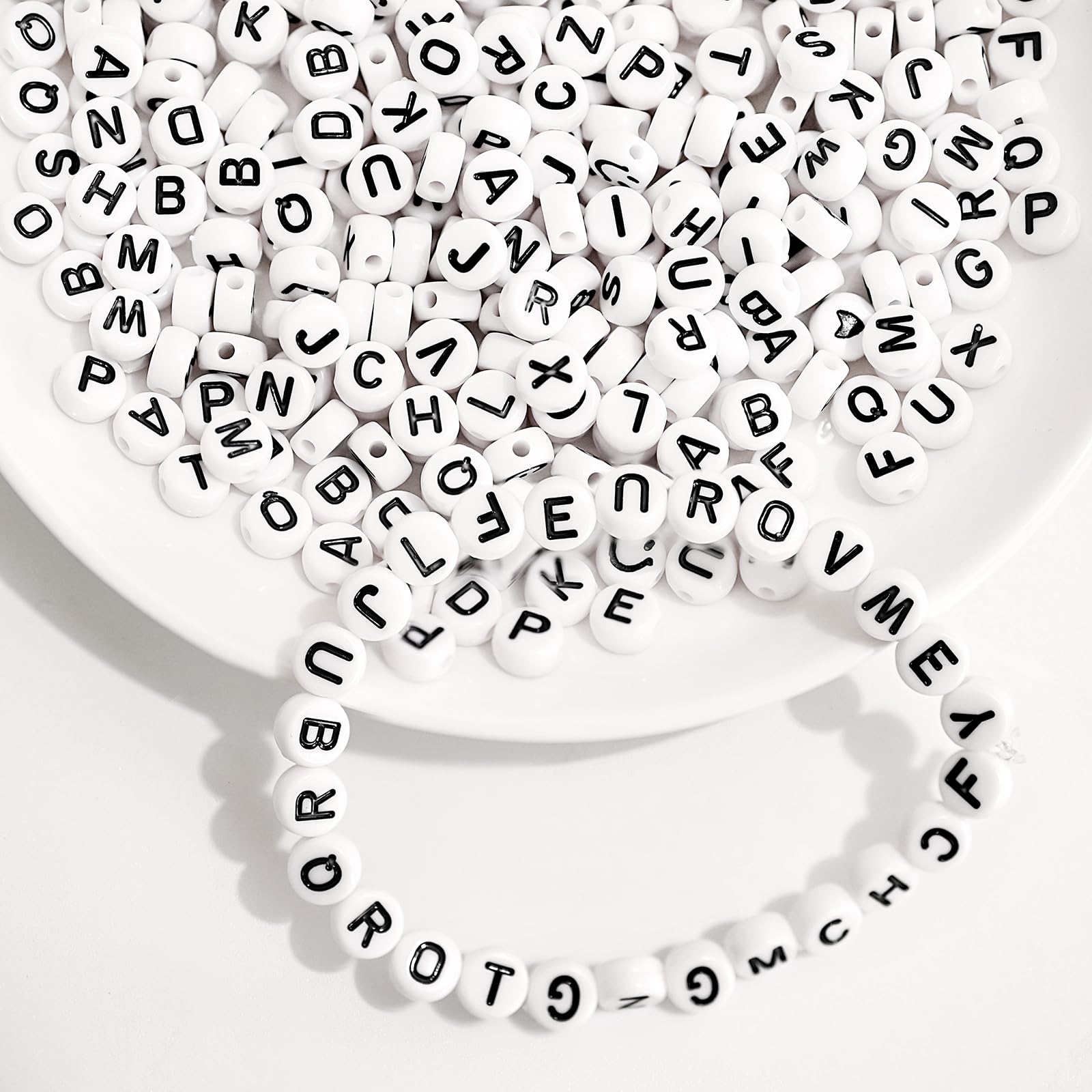 100 Perles Alphabet Lettres Ronde Noir Et Blanche