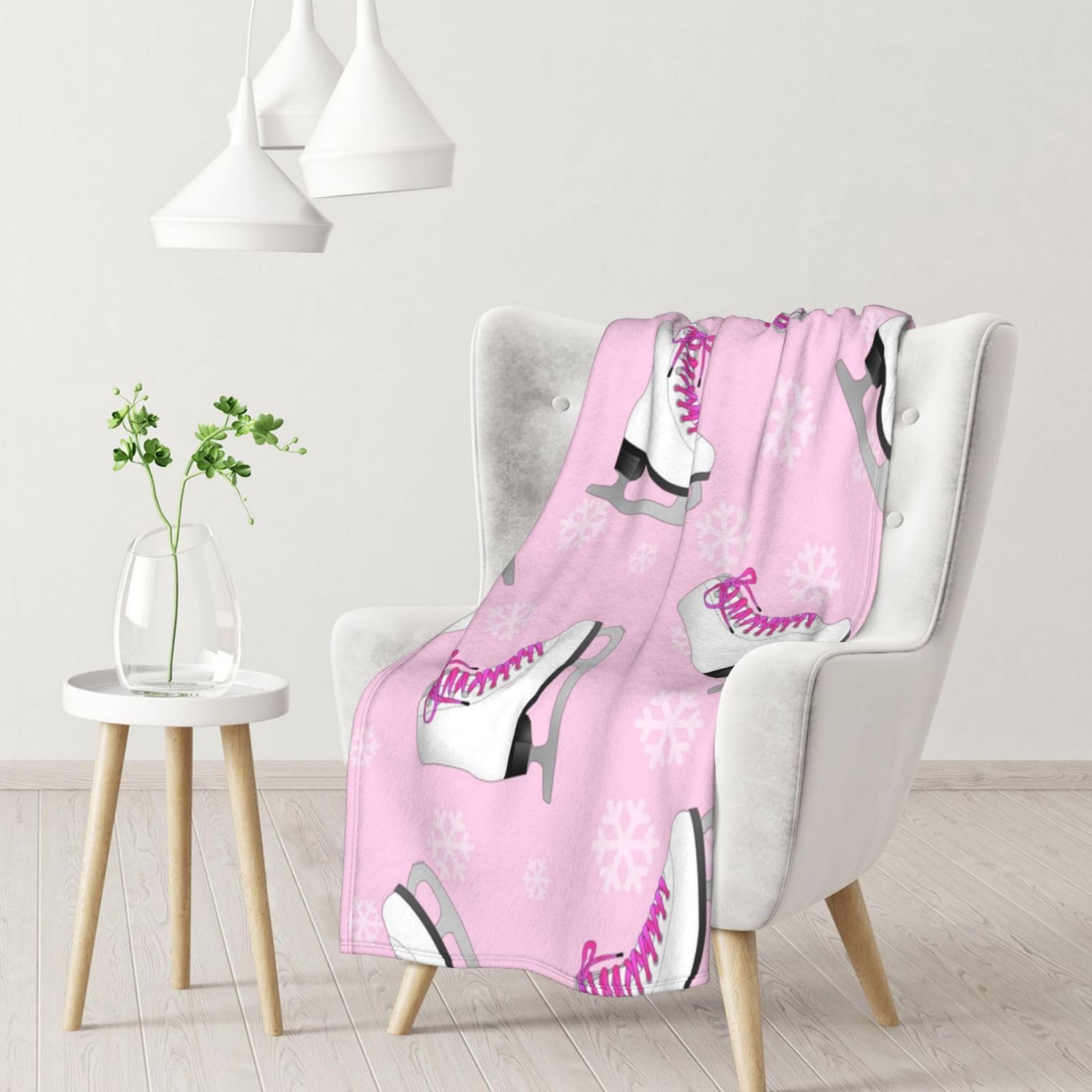 Yofien Black Ice Skating And Snowflakeflannel Throw Fluffy Blanket For Couch, Soft Cozy Blankets