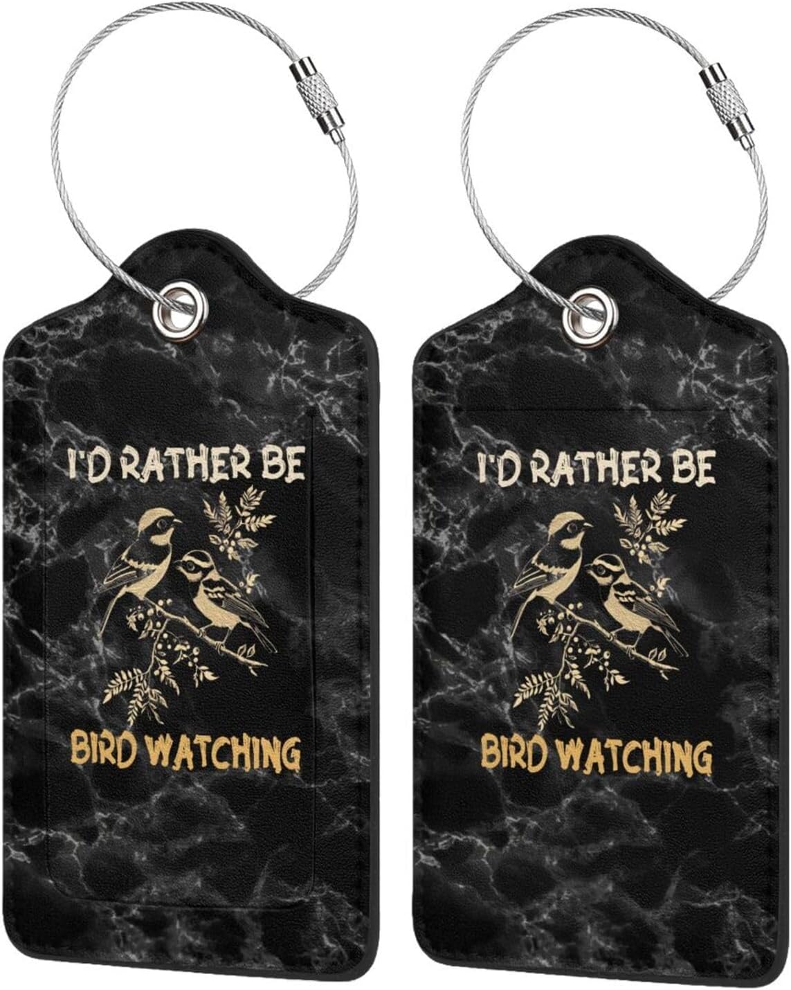 I'd Rather Be Bird Watching Set of 2 Durableleather Luggage Tags Stylish Travel Gear Men Women