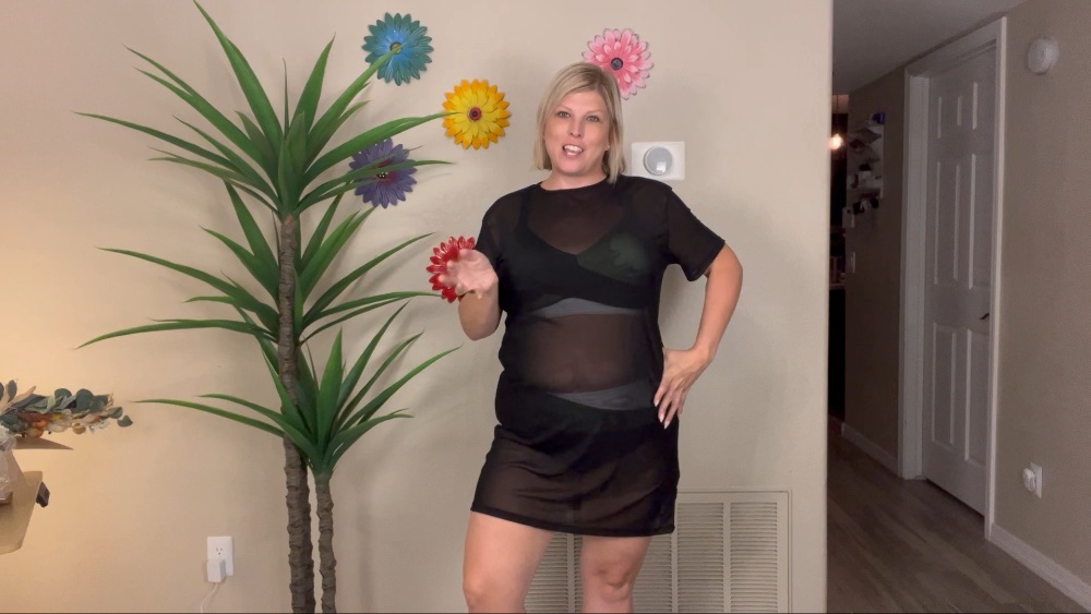 Sheer mesh t-shirt dress try-on