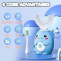 Vista 4 de Axolotl Cepillo de dientes eléctrico en forma de U para niños, cepillo de dientes automático Sonic de dibujos animados con 6 cabezales de cepillo