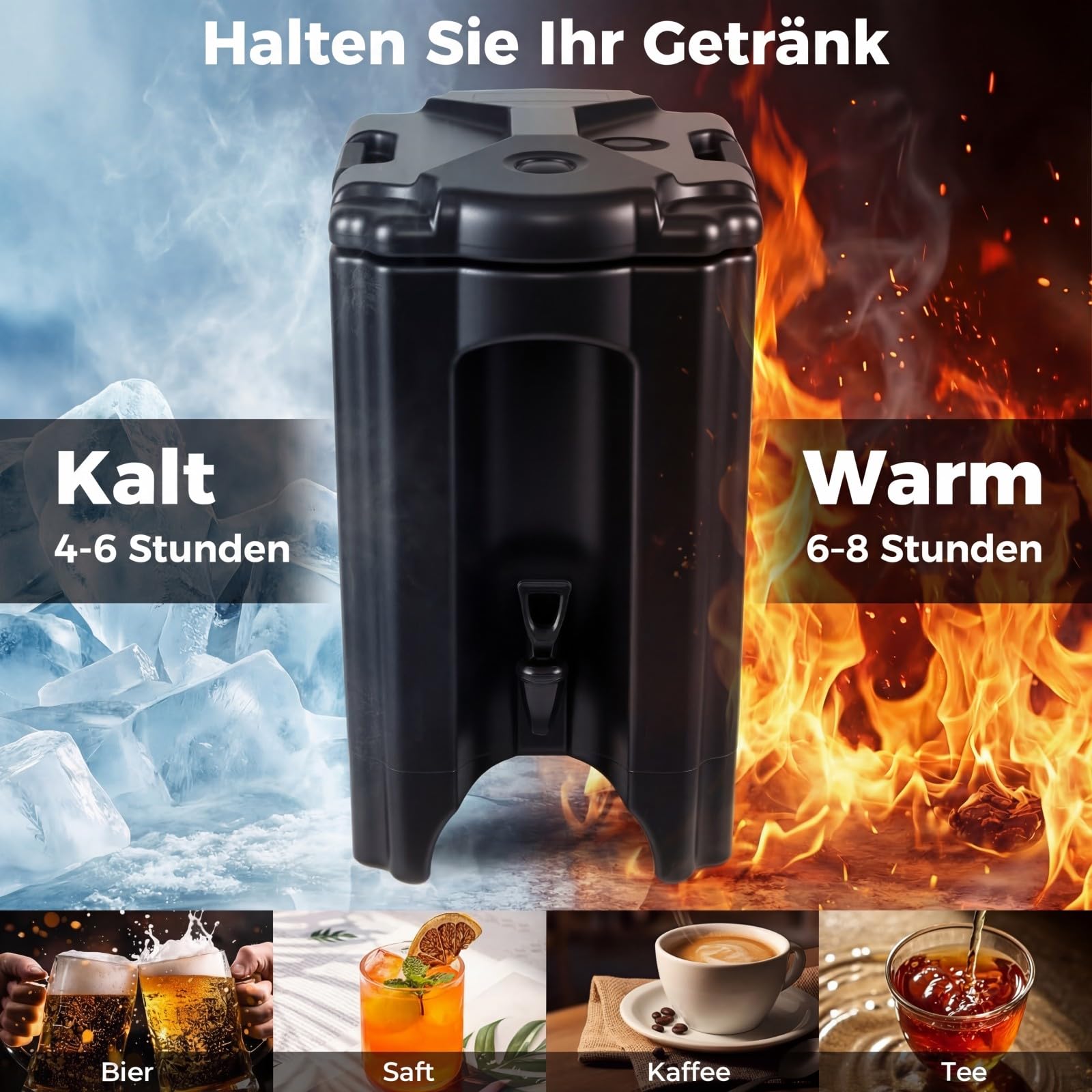 COSTWAY Getränkespender, lebensmittelechter 16,5 L Heiß- & Kaltgetränkespender, stapelbare Isolierkanne mit Zapfhahn für Kaffee, Tee & Saft, Heiß- & Kaltwasserbrunne für Restaurant, Café, Party