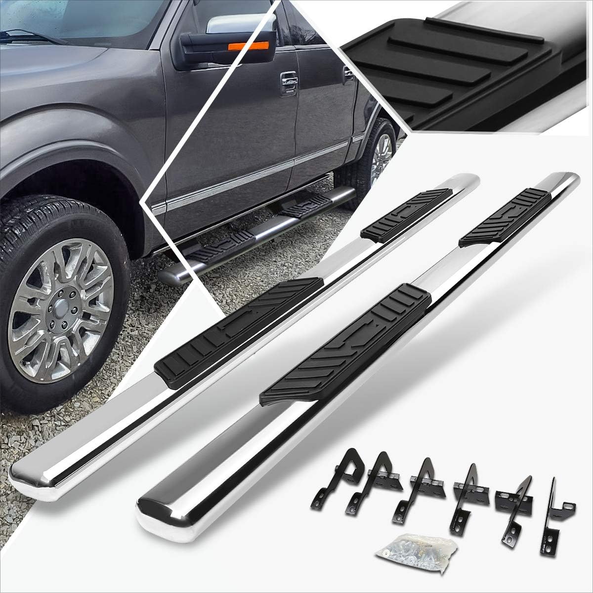 (2Pcs) 5 Inch Black Oval Nerf Step Bars Side Steps Compatible with Ford F150 SuperCrew Cab 09-14