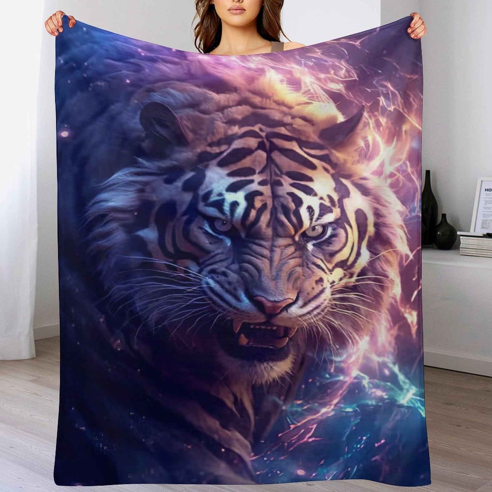 Couverture polaire tigre flannel facile à nettoyer pour canapé sans bouloches