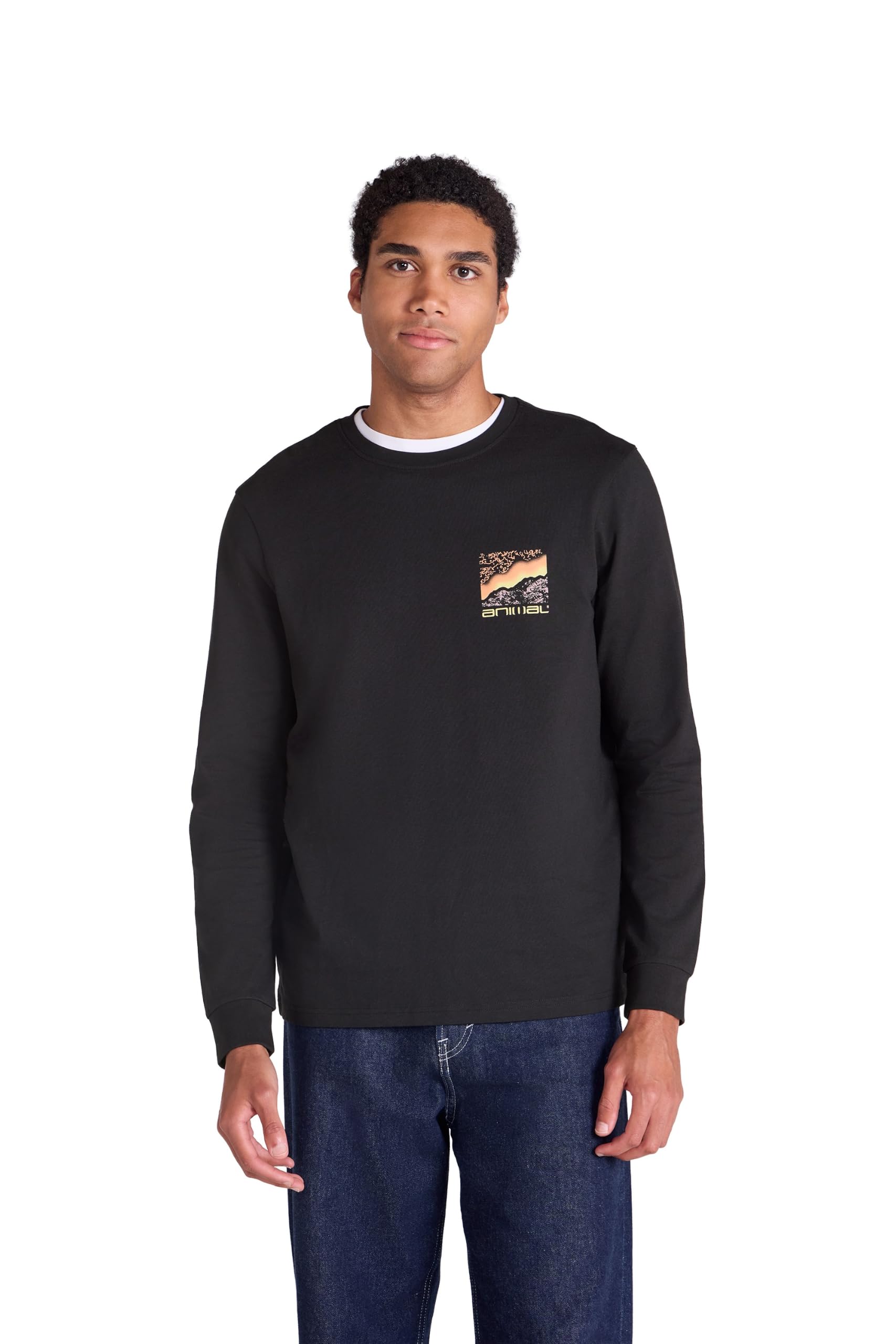 Animal Men's Jet Black 'Tommy' Long Sleeve Graphic Cotton T-Shirt In | Size: 2XL