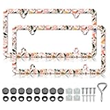HCSS Colorful Flower License Plate Frames - 2 Pack Cute Floral Aluminum Metal License Plate Holder,Rust-Proof Waterproof Car Decorative Tag Frames for Standard US 12x6 Inch