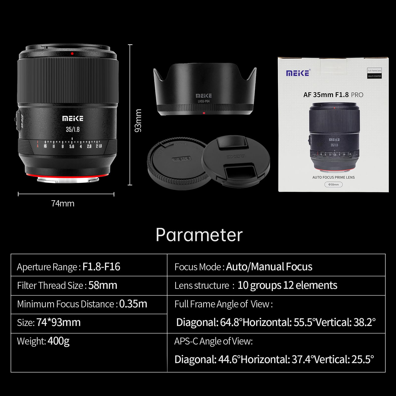 Meike Obiettivo grandangolare da 35 mm F1.8 Pro con messa a fuoco automatica STM Full Frame ad alta risoluzione 8K per ritratto Prime Lens compatibile con fotocamere Sony E Mount A7 A7III A7IV A7R