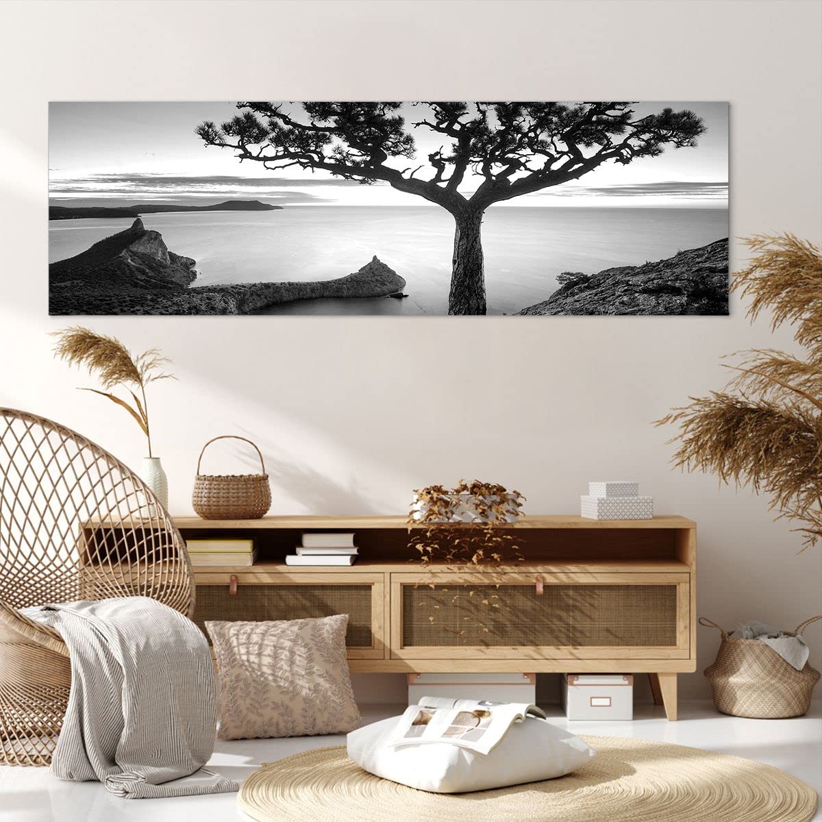 Tableau Déco Moderne Sur Toile 120x50cm - Motif Architecture En Noir Et Blanc, Parfait Pour Salon Ou Bureau