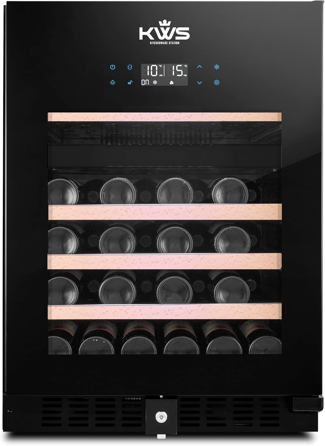 KWS WF-46DS Premium Dual Zone Wine Refrigerator, UL & DOE Certified, Full Glass Door with Airtight Seal, 41 Bottle Capacity, Adjustable LED Lights, Low Noise & Vibration, Freestanding Design