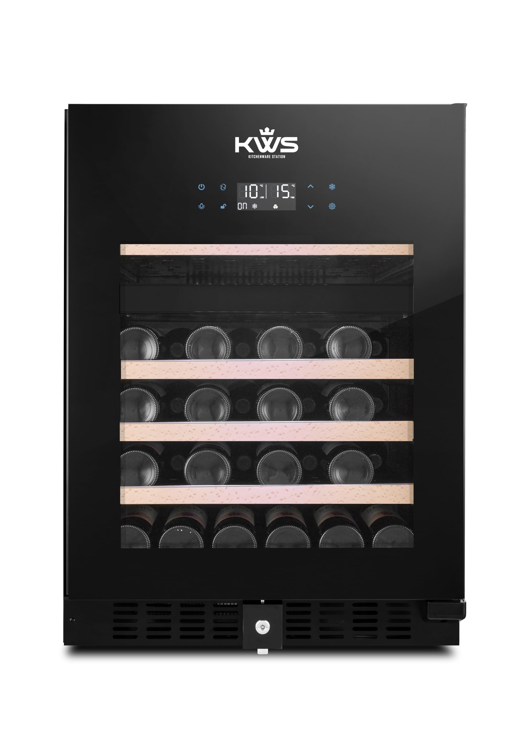 KWS WF-46DS Premium Dual Zone Wine Refrigerator, UL & DOE Certified, Full Glass Door with Airtight Seal, 41 Bottle Capacity, Adjustable LED Lights, Low Noise & Vibration, Freestanding Design