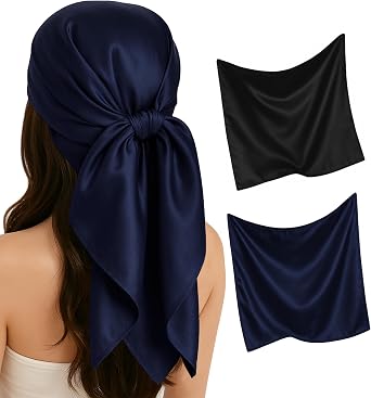 Satin Head Scarf for Women 2 Pack 35 Inches Square Scarf, Sleeping Hair Wrap Bandana