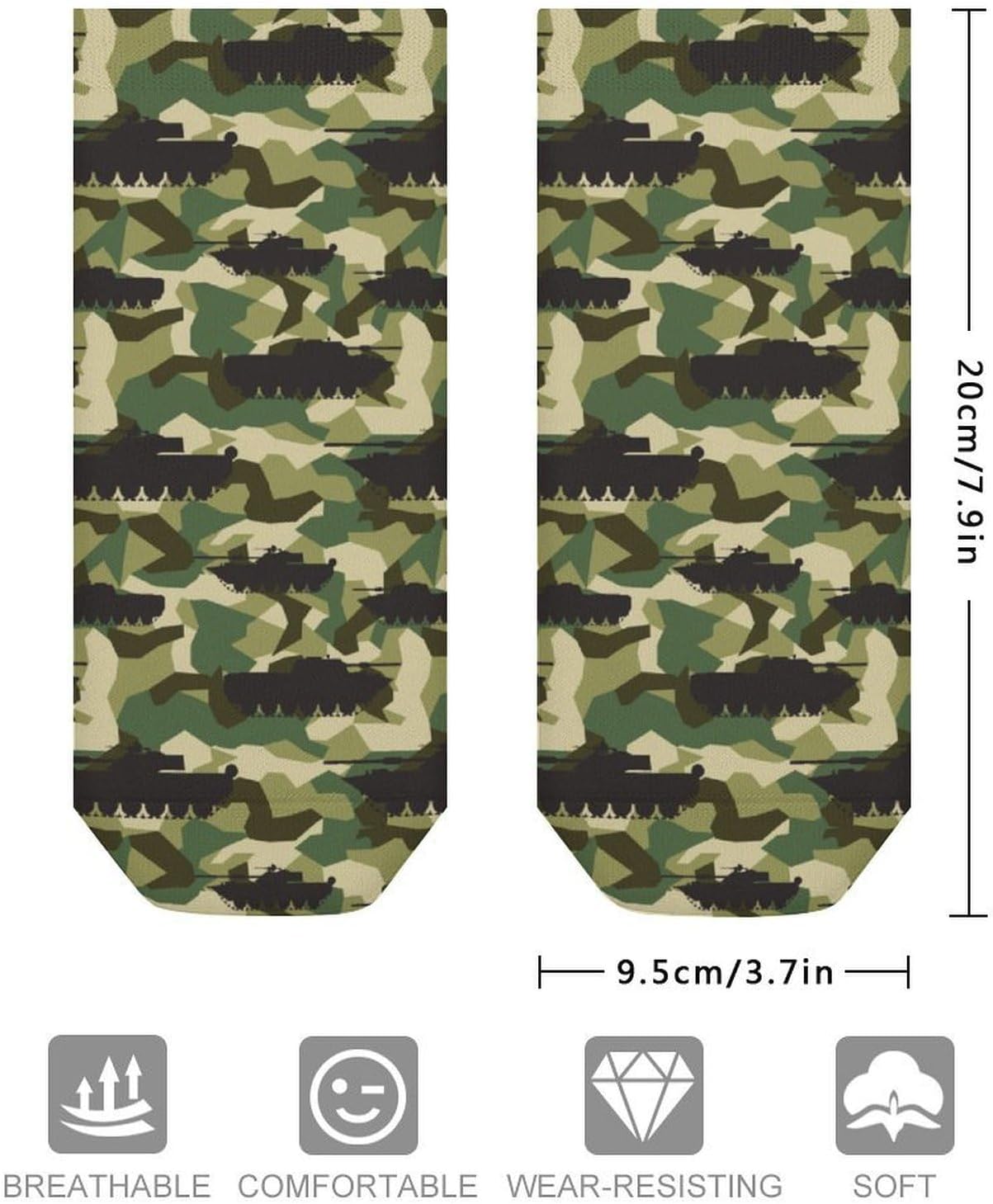 Camouflage Tanks Pattern Ankle Socks for Men Women Low Cut Crew Sock Casual Sports Clothing