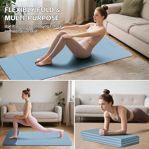 Miniatura 6 de Estera de Yoga de 7 Pliegues 177.8x61 cm - 1.27 cm de Grosor Estera de Ejercicio Plegable, Compacta Antideslizante de TPE para Viaje,