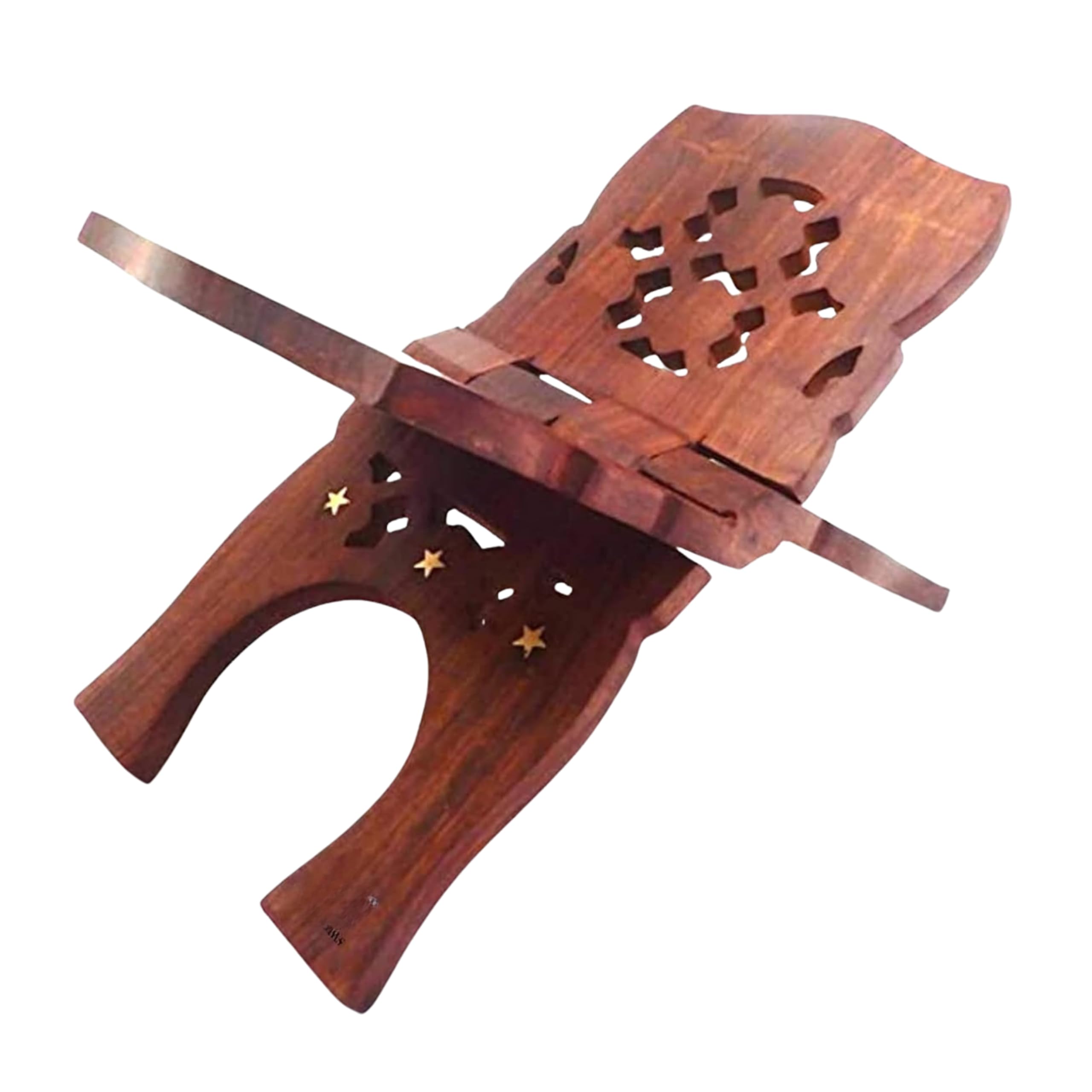 Wooden Foldable Book Stand | Handcrafted Rehal for Quran, Bhagavad Gita & Bible | Decorative Carved Holy Book Holder | Portable & Durable Reading Stand (Brown)