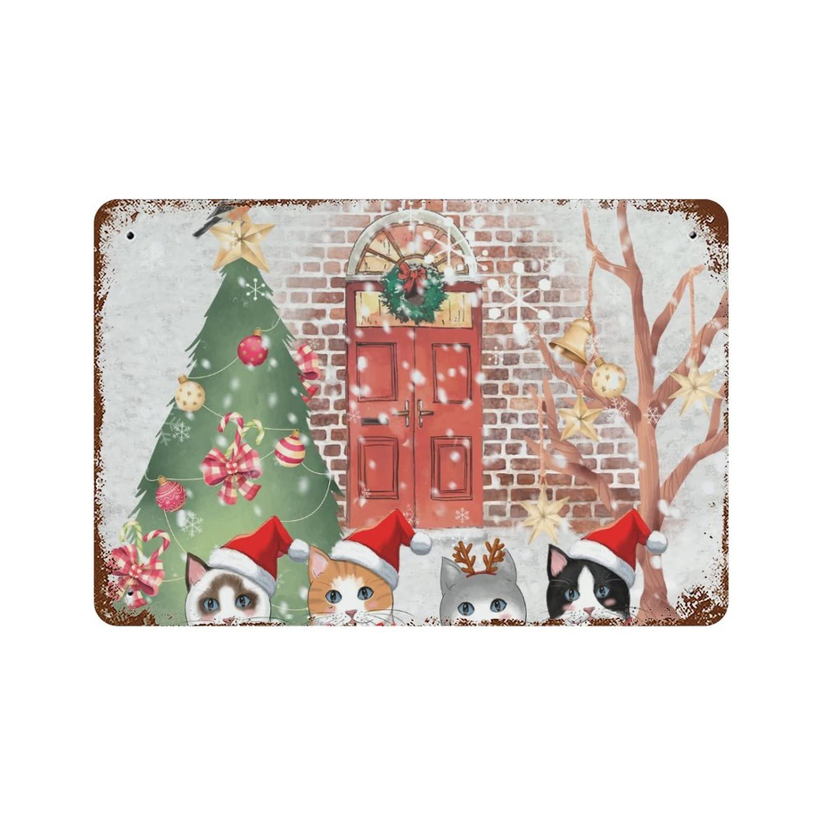 Panneau métallique chat vintage déco murale de Noël originale