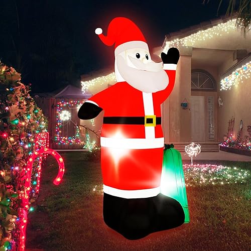 Miniatura 7 de Papá Noel inflable de Navidad de 8 pies con mano agitadora y luces LED integradas, decoración de patio de Papá Noel inflable al aire libre para