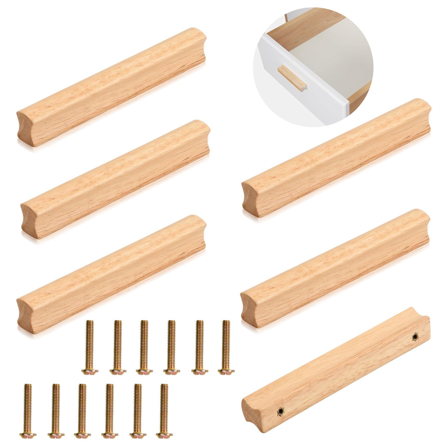 qhklew 6 Pcs Wooden Drawer Pulls Cabinet Handles, Wooden Cabinet Handles