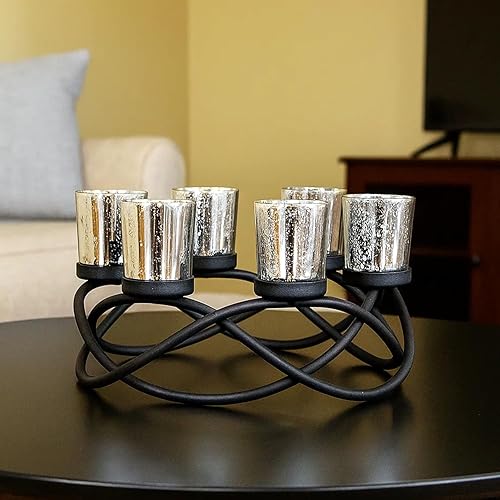 Miniatura 4 de Seraphic Decoración de mesa redonda de hierro, decoración de centro de mesa de Navidad, portavelas para bodas, patio, cocina, comedor y mesas de