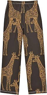 senya Pajama Pants Patterned Giraffe Long Sleep Pants Elastic Waist Pajama Bottoms Lounge Pants-L