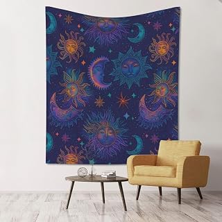ZEYARUIBO Colorful Sun, Moon and Star Tapestry Wall Hanging Decor for Living Room 60x51 In