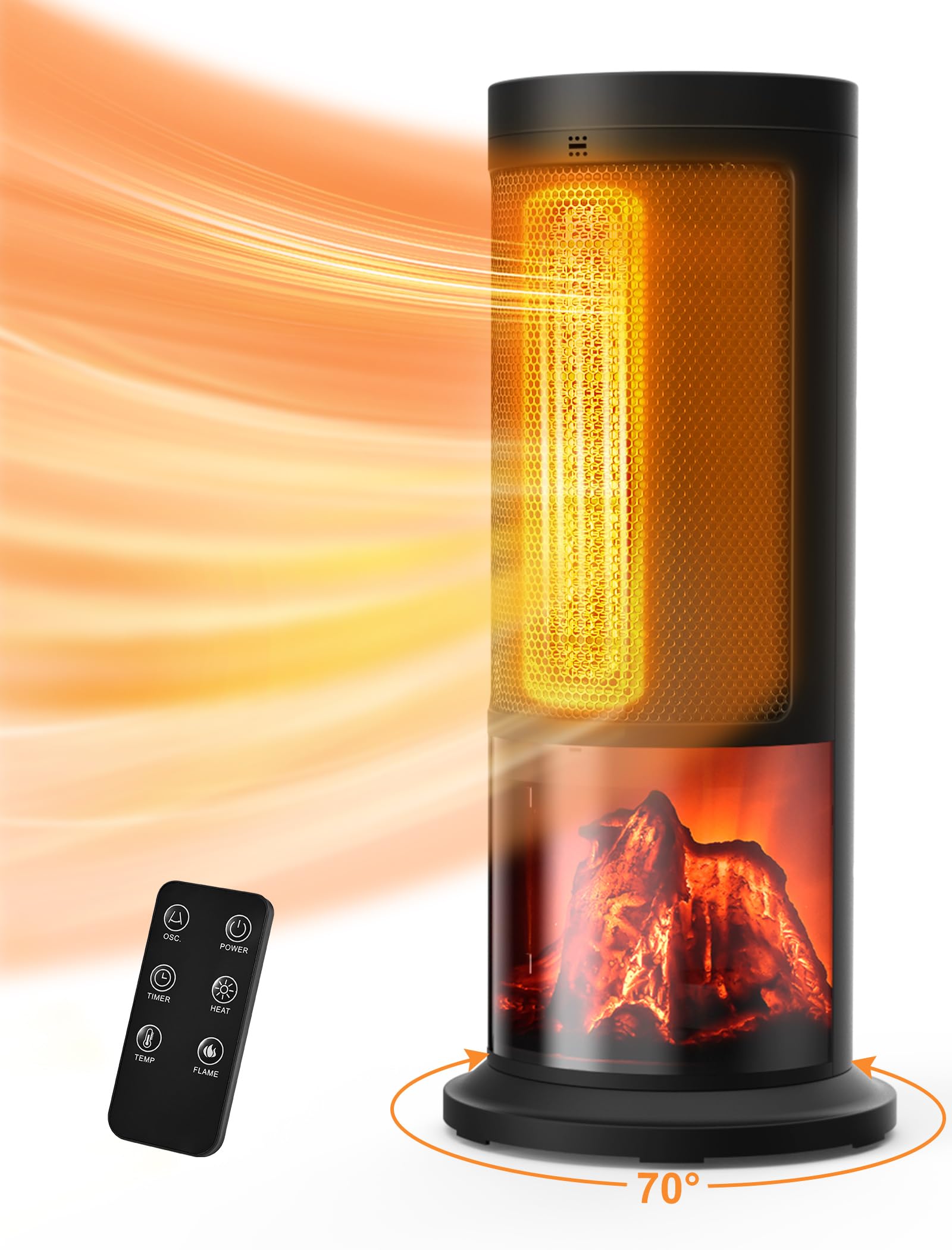 Amazon.com: TRUSTECH Space Heater, 70° Oscillating Portable Heater with  Thermostat u0026 Remote, 1500W Electric Heater for Indoor Use, 12H Timer, 2  Modes, Safe u0026 Quiet PTC Ceramic Heater for Bedroom, Office, 3D