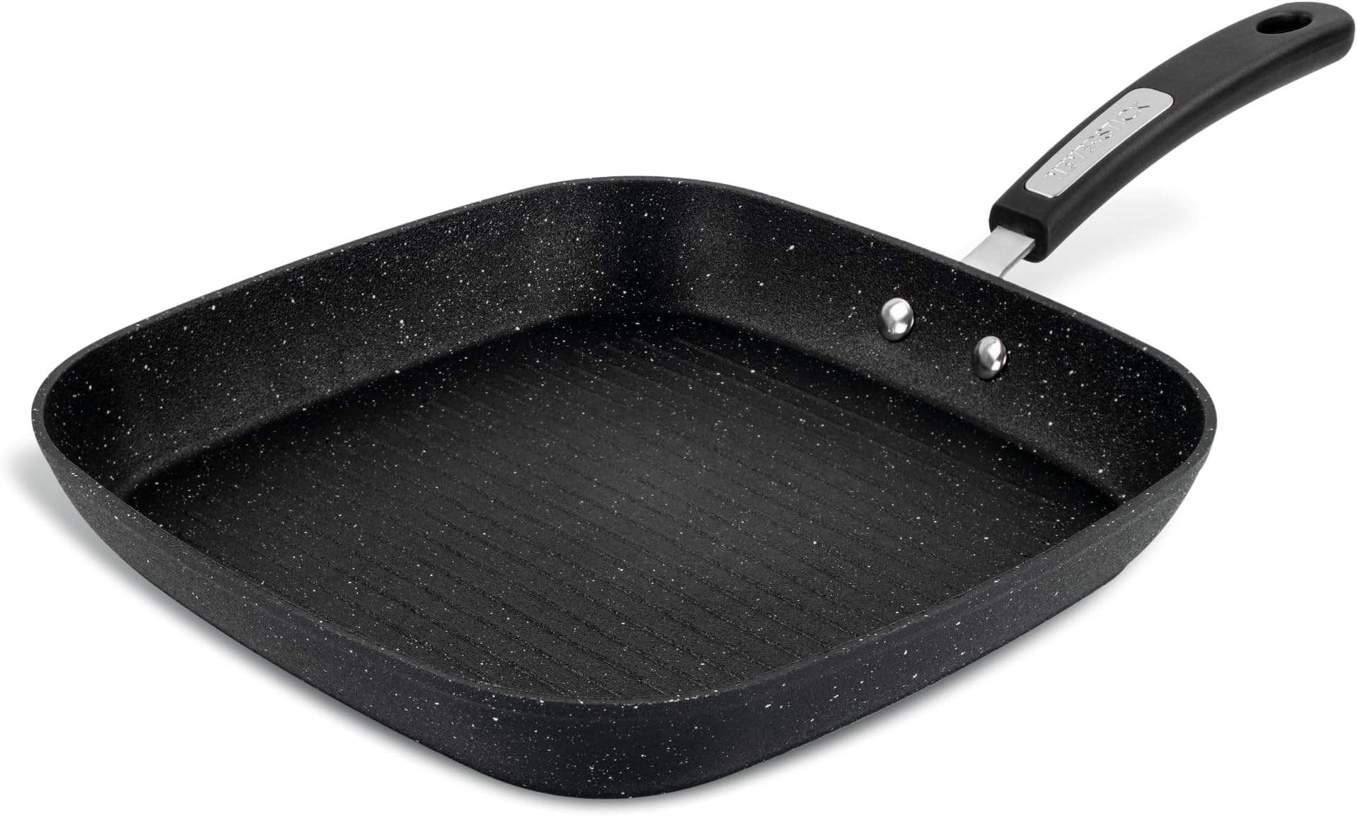 NEVERSTICK 28cm Square Grill Pan, Non-Stick Griddle Pan for Grilling & Searing, Suitable for All Hobs Including Induction, Raised Ridges for Char-Grilling, PFOA Free, Dishwasher Safe, Black