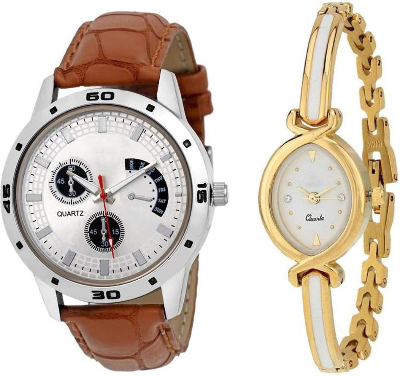 Maa creation White Bangle and White Dial and Brown Belt Analogue Couples Watch for Men and Women (B07MQ9L7QF) Amazon Price History, Amazon Price Tracker