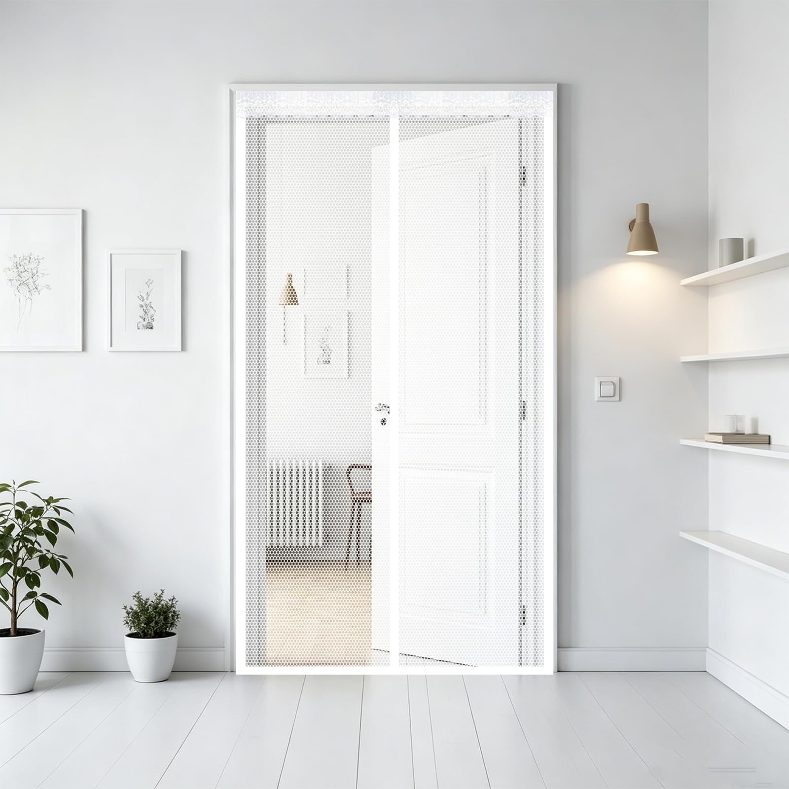 Fly Screen Door 75 x 170 cm Self Sealing Powerful Magnets Fly Insect Screen Door with Powerful Magnets & Full Frame Magic Tape Suitable for Patio Doors Balcony Bedroom, White