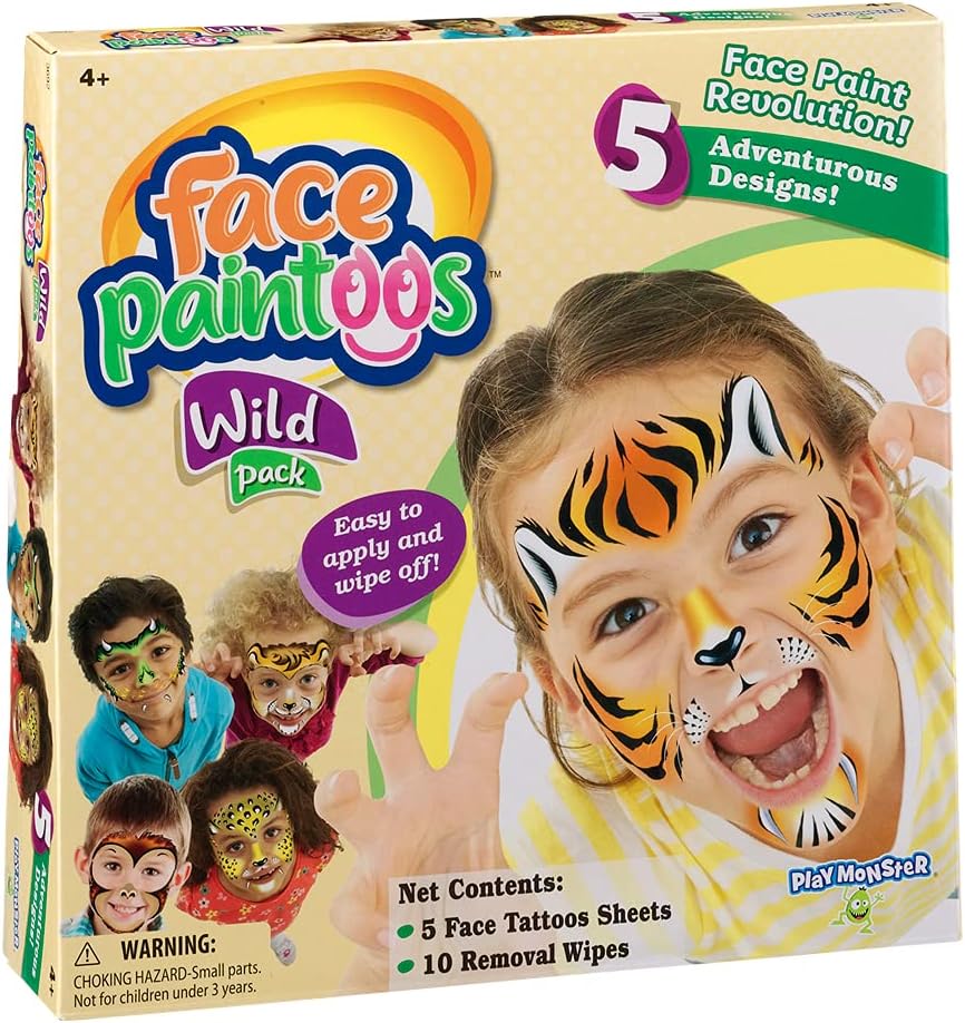 Face Paintoos - Wild Pack - Face Design for a Face Paint Alternative for Kids Ages 4+