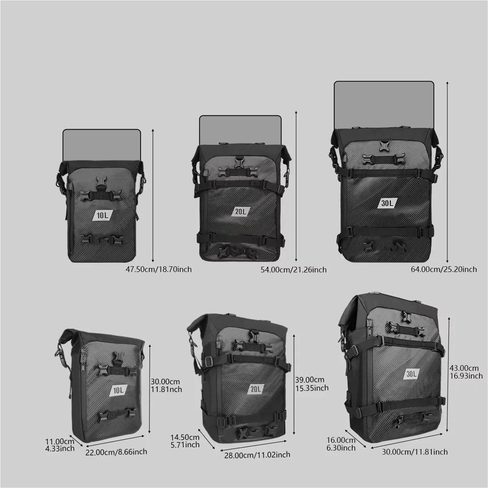 Top Case Motos Bolsa Superior para Motocicleta Mochila Impermeable para Ciclismo 10L 20L 30L Equipaje Lateral Multifuncional Sillín Bolsa De Moto(30L Carbon Fiber)