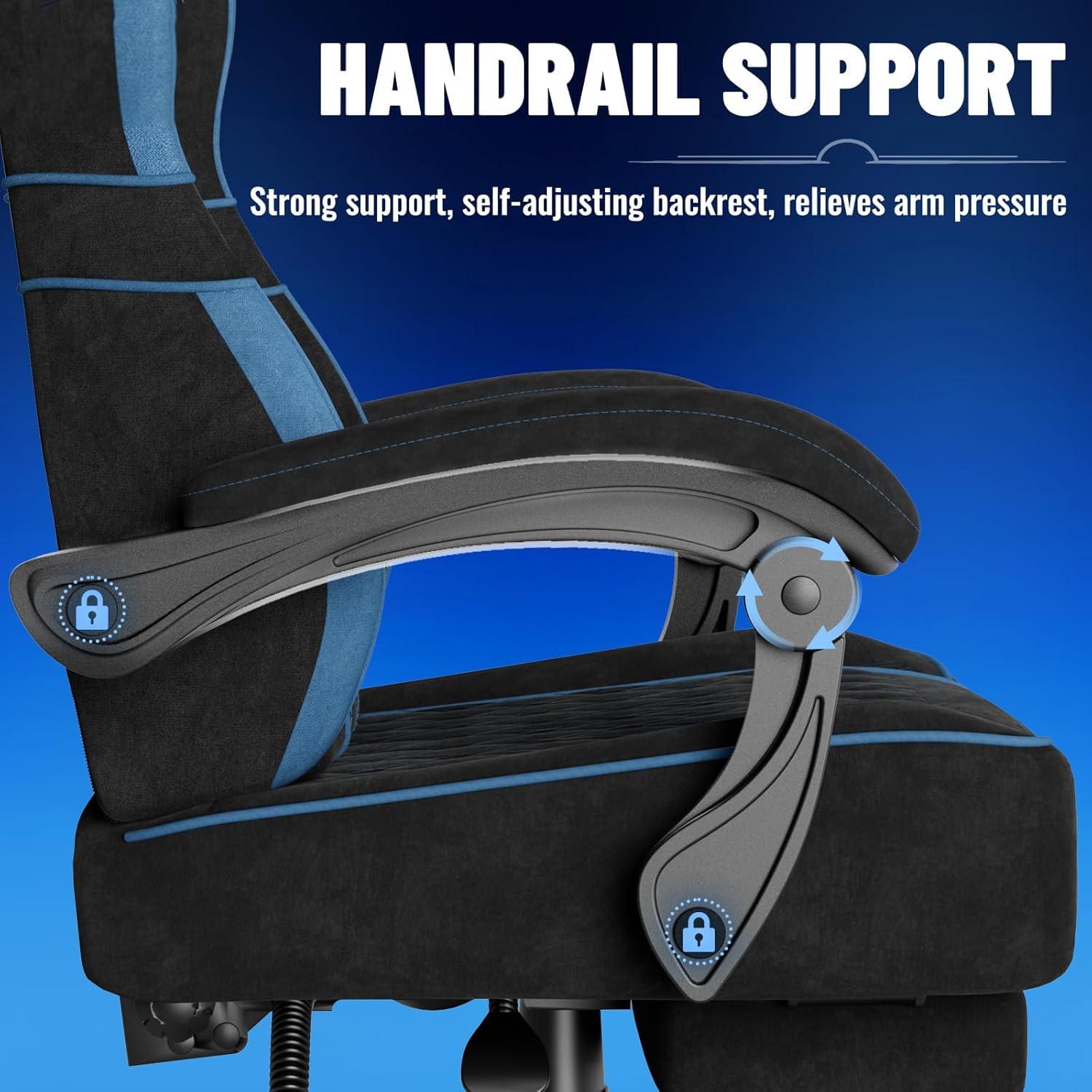 Soontrans Silla Gaming con Cojín Lumbar Masajeador, Silla Gamer con Reposacabezas, Reposapiés, Cadeira Gaming, Tela sintética, Altura Ajustable para Juegos (Negro y Azul)