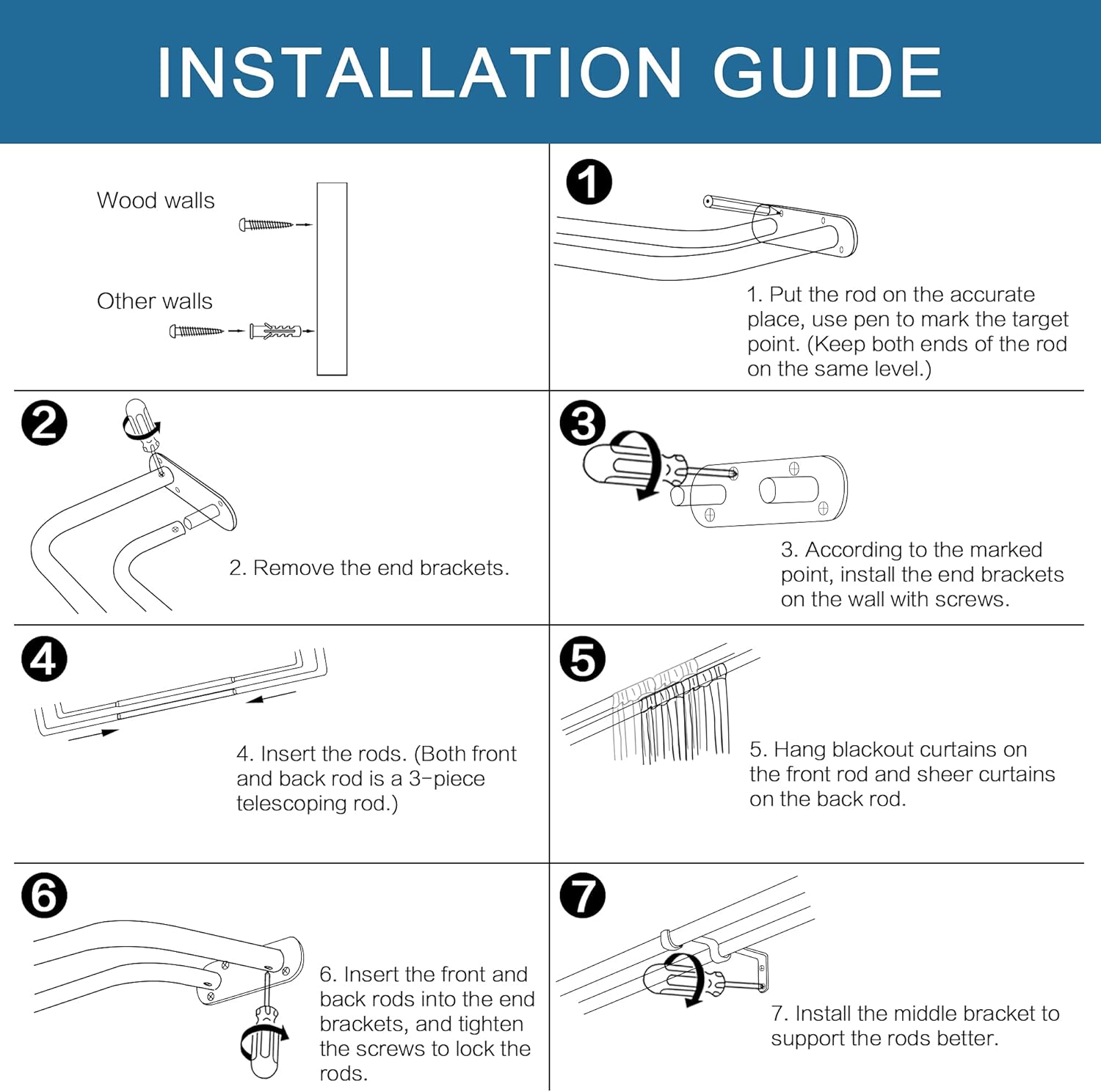 H.VERSAILTEX Double Curtain Rods for Windows 66 to 120 Inch Wrap Around Indoor/Outdoor Double Curtain Rods for Blackout Curtains, Suit for Grommet and Rod Pocket, Nicekl : Home & Kitchen