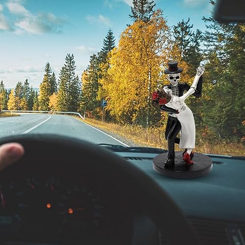 Miniatura 2 de Estatua de esqueleto para pareja, pareja de esqueleto bailarín, figura de pareja de cráneo de novia y novio, figura de calavera de resina para