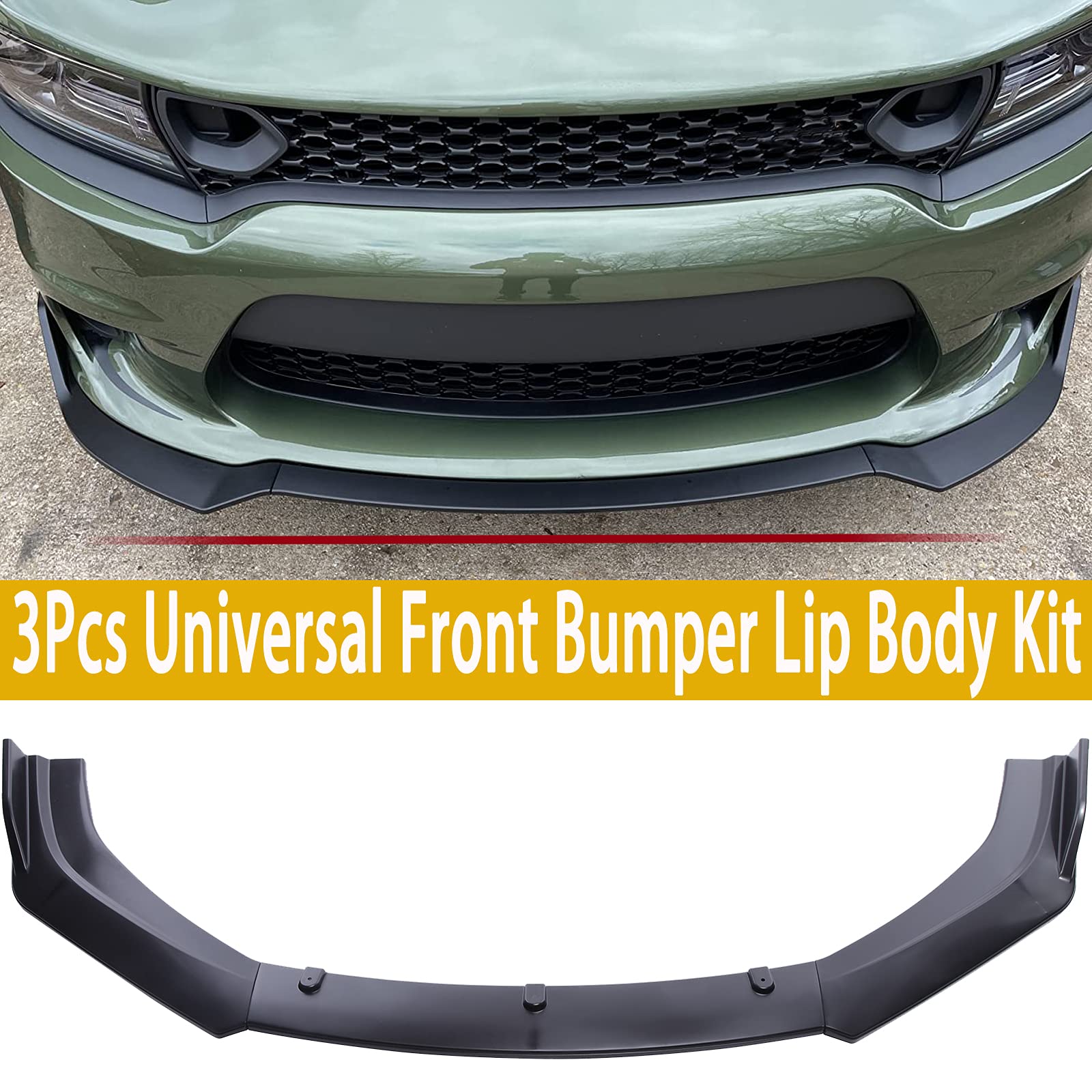 Buy 3Pcs Universal Front Bumper Lip Body Kit, ABS Front Spoiler Black