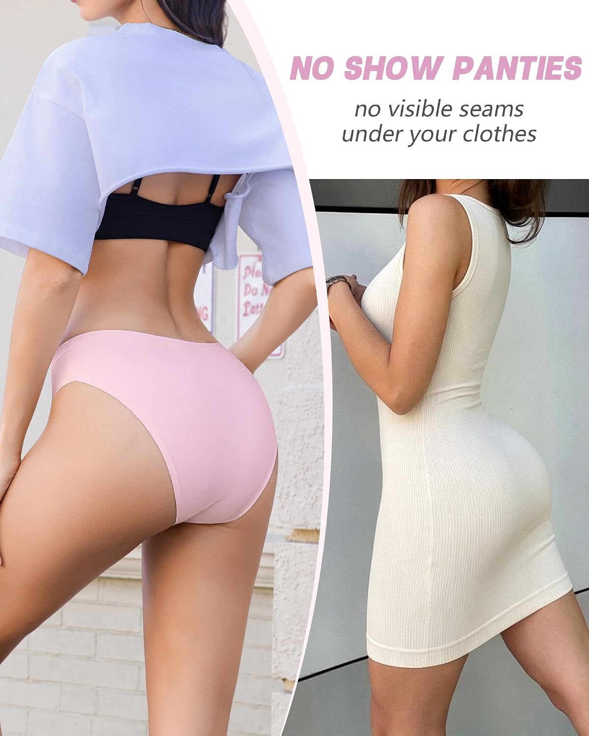 Seamless Underwear for Women No Show Hipster Underwear Low Waisted Ice Silk Breathable Bikini Womens Panties Pack