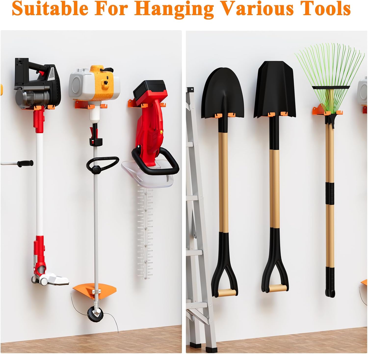 Weed Eater Hangers for Garage Wall, Adjustable Heavy-Duty Wall Mount Weed Eater Holder, Steel Trimmer & Weed Wacker Hanger for Lawn Mower, Hedge Trimmer & Garden Tools, Saving Storage - 2 Pack