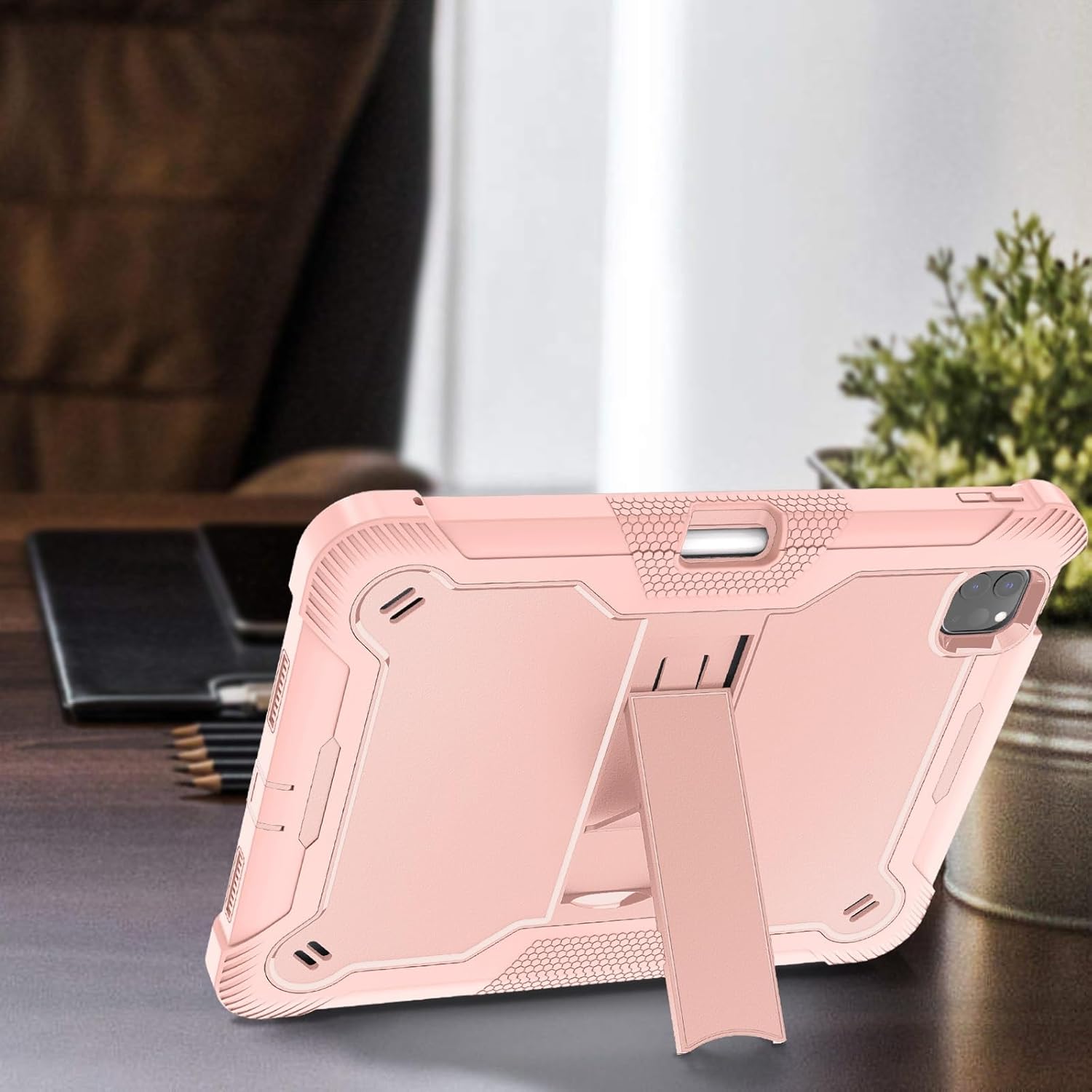 Tablet PC Bags Cases Sleeves Compatible with iPad Pro 11 2024 Protective Cover Rugged Stand Shockproof Protective Cover Suitable Compatible with iPad Pro 11 2024(Rose Gold)