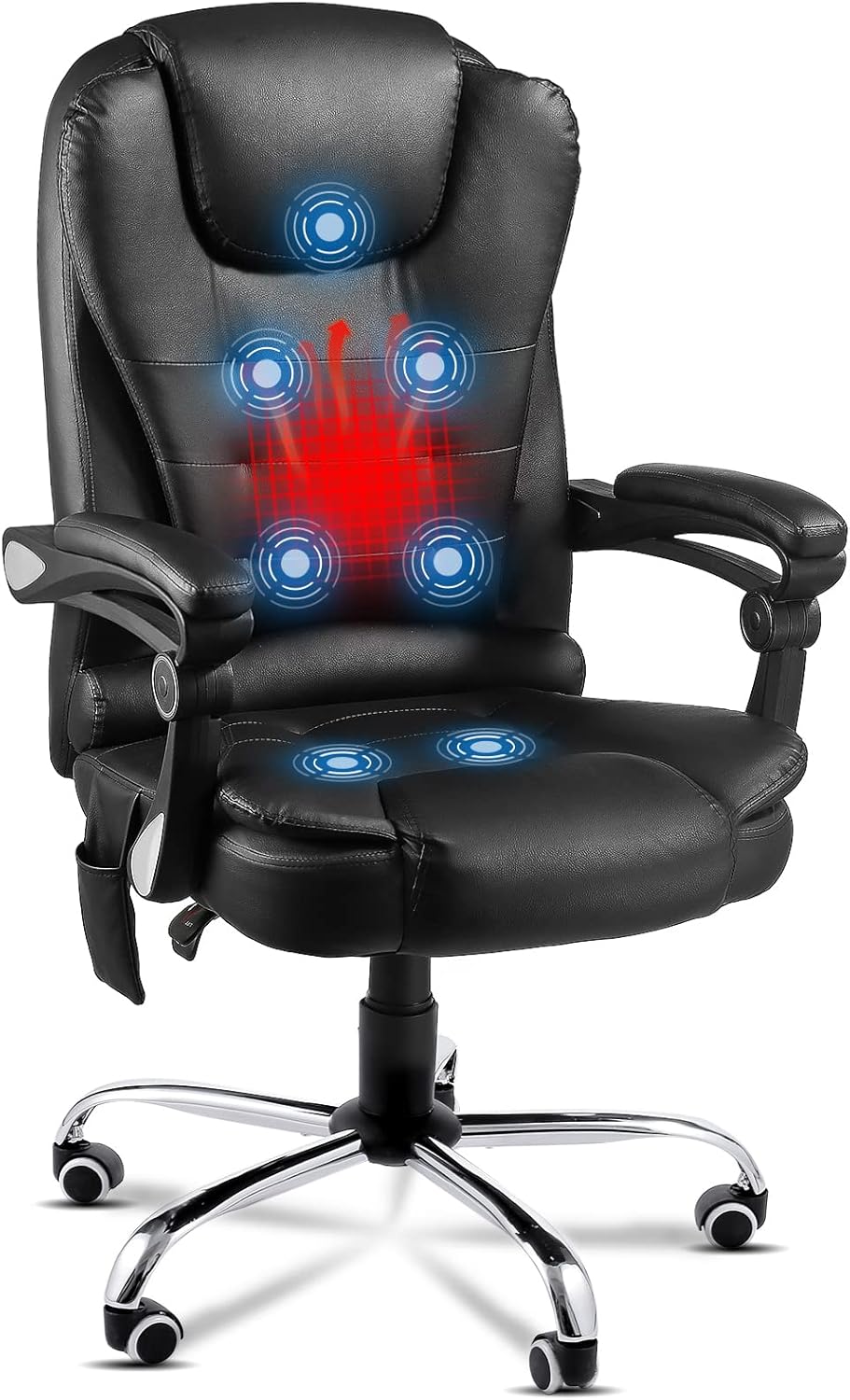 YODOLLA Executive Office Chair with 7 Points Massage&Heat Function, High Back Office Chair w/Footrest Reclining Swivel Home Office Chair, PU Leather Desk Chair, Black