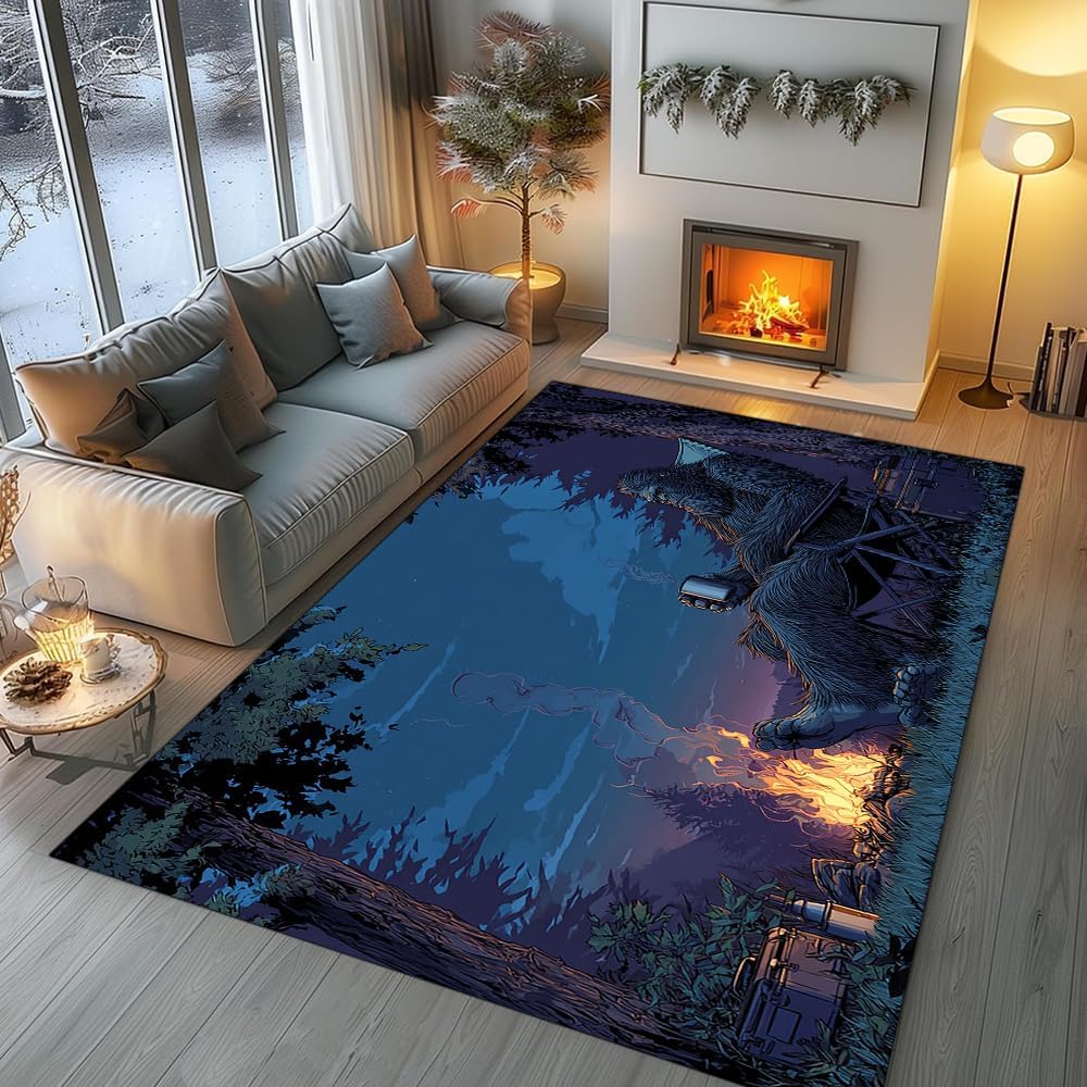 Personalized Bigfoot Area Rug Sasquatch Rug Unique Outdoor Adventure for Home Décor Living Room Bedroom (Bigfoot Camper)
