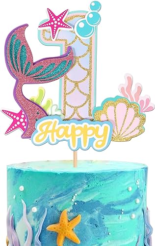 1 paquete de decoración de pastel de sirena para 5 cumpleaños, feliz cumpleaños, océano, criatura del mar, decoración de pastel de sirena para niños 1 paquete de decoración de pastel de sirena para 5 cumpleaños, feliz cumpleaños, océano, criatura del mar, decoración de pastel de sirena para niños