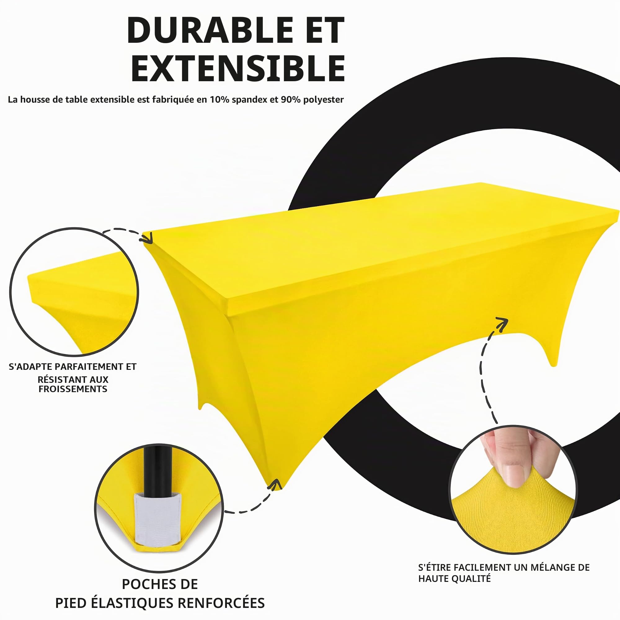 Utopia Kitchen Nappe de Table Extensible [6 Pieds, 183 cm] Couverture de Table en Polyester et Spandex - Lavable en Machine et Infroissable (Lot de 2, Jaune)