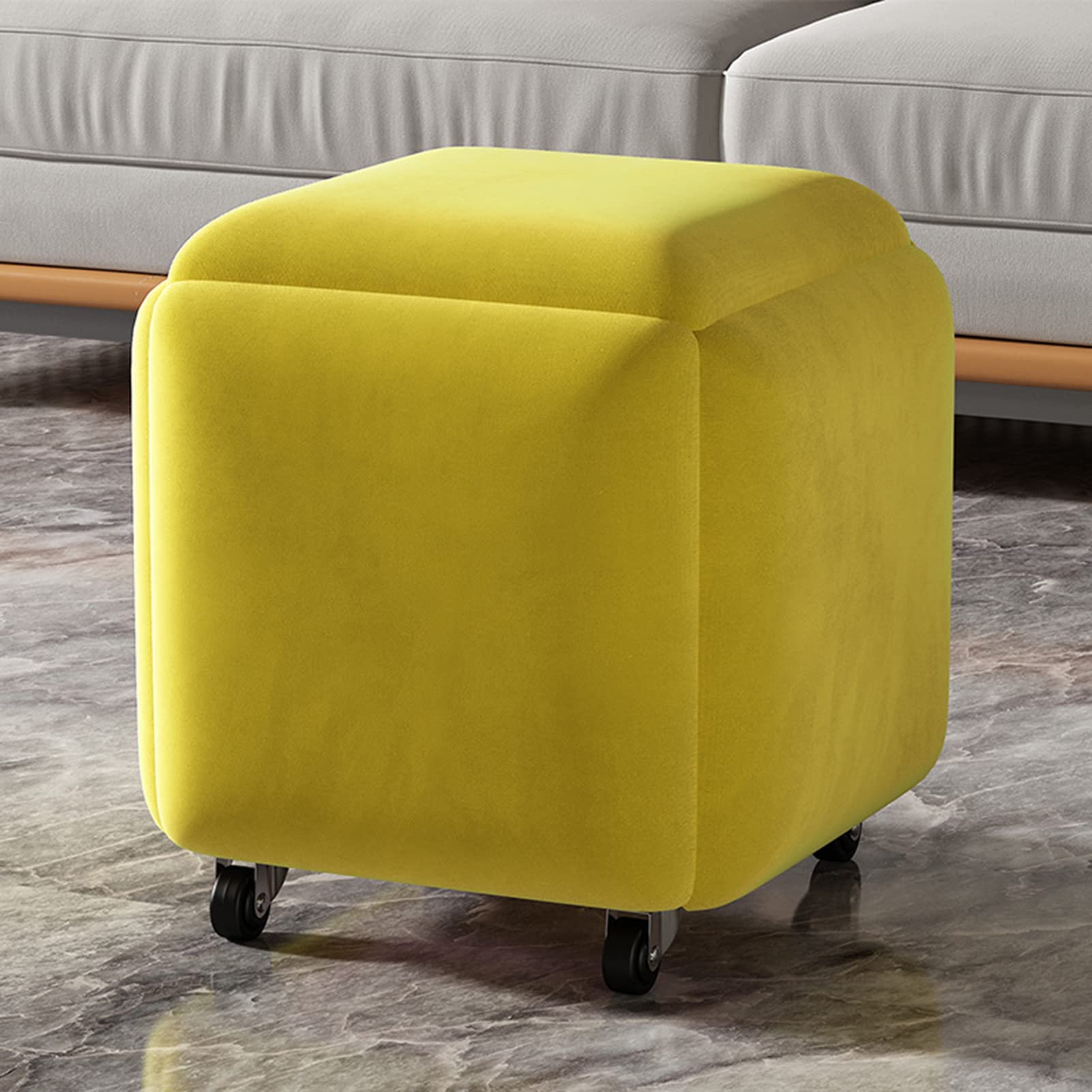 Ottomane Hocker 5 in 1 Stapelbarer Würfelstuhl, Stapelbare Hocker, Quadratische Bank aus Leder/Flanell, Fußhocker mit Rollen für Wohnzimmer, Esszimmer
