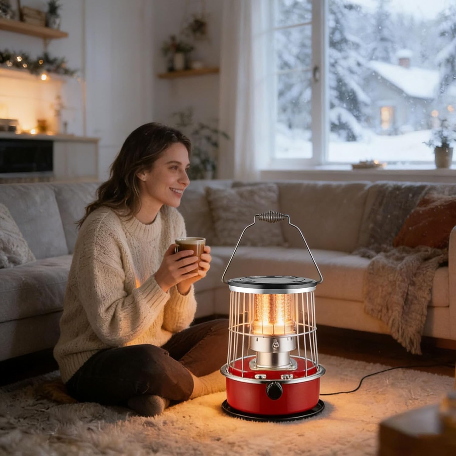 Indoor Kerosene Heater, 12000 BTU Non Electric Heater with Tipping Protection, 6L Capacity for 20H Runtime, Safe for Indoor Outdoor Garage Camping, Emergency Heater for Power Outage。 (White)