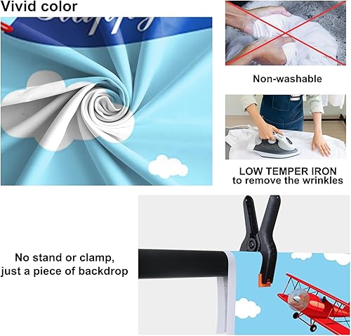 Miniatura 5 de Baocicco Telón de fondo de feliz cumpleaños de 7 x 5 pies con diseño de avión rojo, cielo azul, nube blanca, feliz cumpleaños, fotografía, fondo,