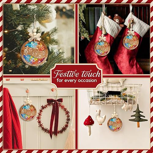 Miniatura 5 de Adorno de madera con melodía musical, notas musicales navideñas, decoración de claves agudas, "When Words Fail Music Speaks", adornos de Navidad