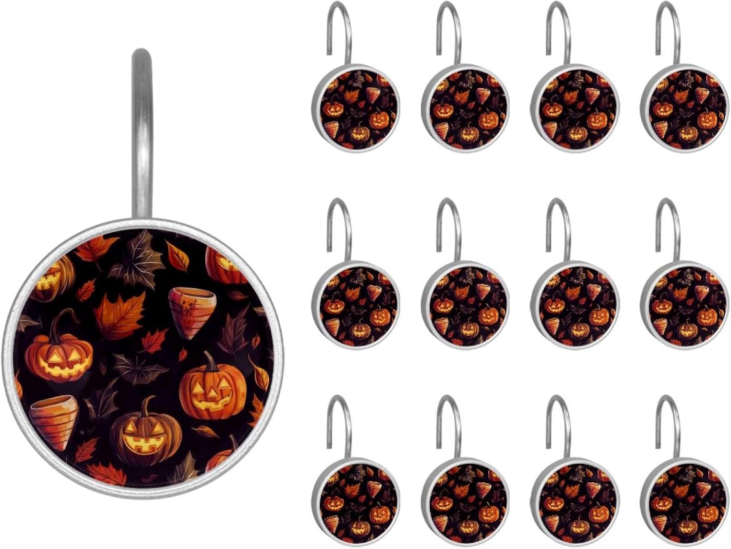 Set of 12 Shower Curtain Hooks, Shower Curtain Rings Crystal Glass Decorative Bathroom Hook, Halloween