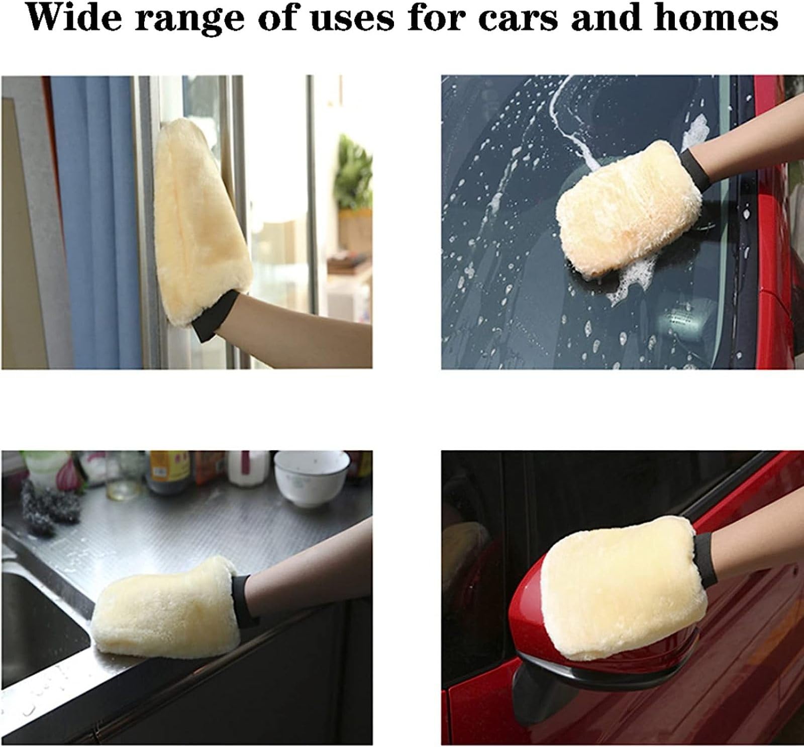 Guantes de pulido de coche, guantes de lavado de microfibra, lana gruesa suave para limpieza de coche y hogar